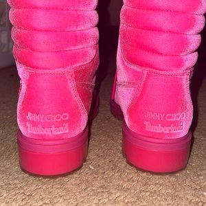Limited Edition Pink Velvet Timberland x Jimmy Choo Boots size 39